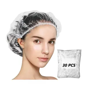 Disposable Shower Caps 30 PCS, Bath Caps Clear Waterproof Plastic Wraps for Women, Hotel Travel Essentials Accessories Hair Caps (17.3")