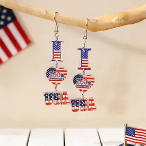 2PC 4th of July America250 Earrings Heart Butterfly USA Flag Statement Earrings Lightweight Acrylic Patriotic Design for Independence Day