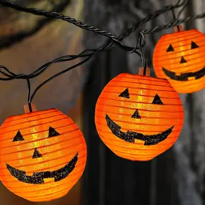 SUNSGNE Halloween Pumpkin Lantern String Lights 8.5Ft Halloween String Lights with 10 Smiling Jack O Lantern Pumpkin for Party Holiday Decor