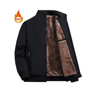 Men's Solid Color Funnel Neck Zip Up Thermal Lined Fleece Jacket, Regular Fit Casual Long Sleeve Zip Front Outerwear for Fall & Winter, Men's Clothes for Daily Wear (Raincoats)