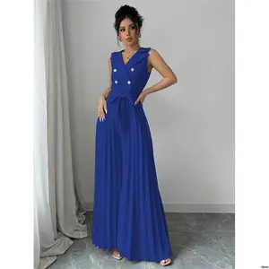 Autumn Spring BreastedDesignApricotPleatedJumpsuit ElenzgaWomen sElegantDouble -