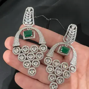 AD Earrings with Emerald Green Stones