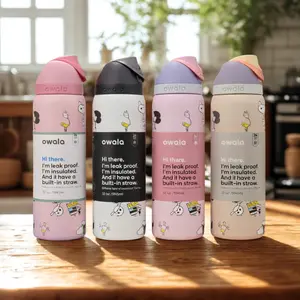 Owala FreeSip 32oz Cute Pastel Bow Water Bottle, Leakproof Insulated Stainless Steel Bottle with Straw for Gym Travel