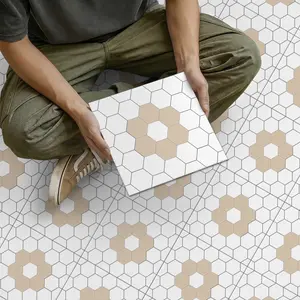 Simple Geometric Flower Tiles, Removable and Reusable, Thick Matte PVC, Waterproof and Durable, Easy to Clean, Ideal for Kitchen and Bathroom Decor