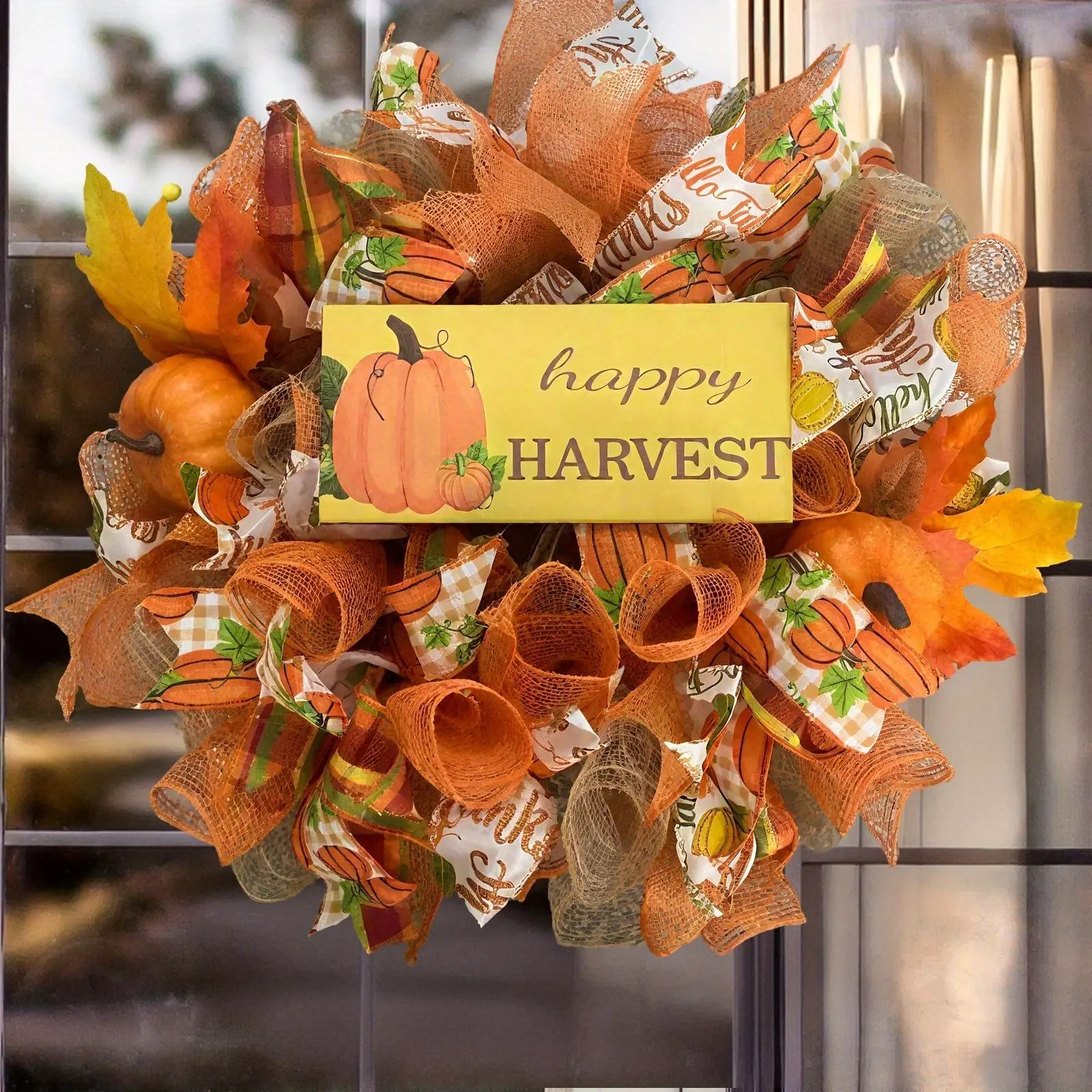 1 pc 24" Autumn Pumpkin Wreaths, Welcome Thanksgiving Front Door Wreath, Halloween Dark Tones Autumn Decoration Wreath, Suitable For Thanksgiving Halloween Harvest Festival Home Decoration Wreath, Decorative Swags/Christmas decoration