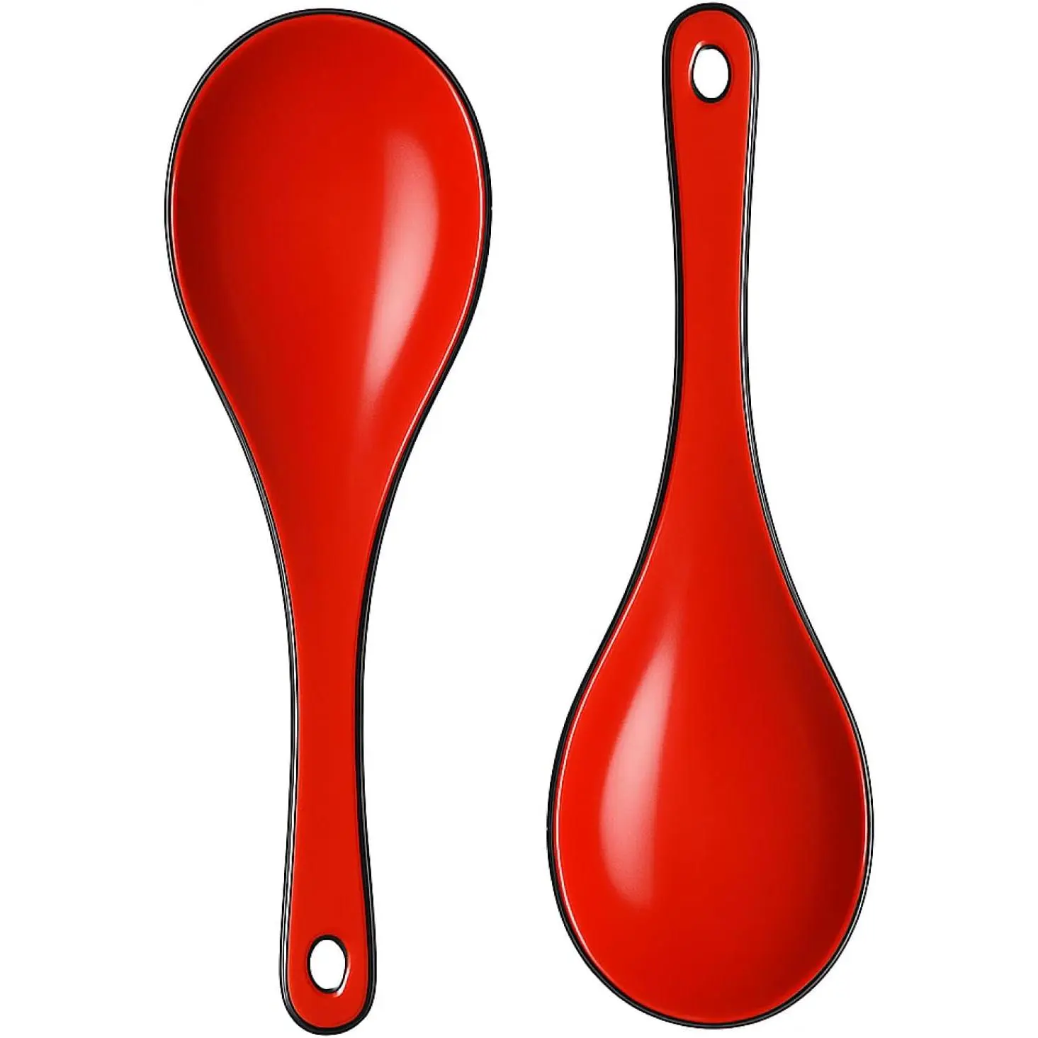 2-Pack Red/Black Tableware Serving Spoons for Japanese Soup, Chinese Soup, and Rice Serving