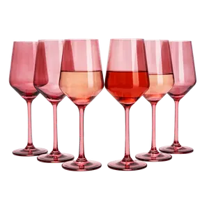 Set of 6 Colored Wine Glasses - 12 oz Hand Blown Italian Style Crystal Bordeaux Wine Glasses - Premium Stemmed Colored Glassware - Unique Drinking Glasses (6, Rose)