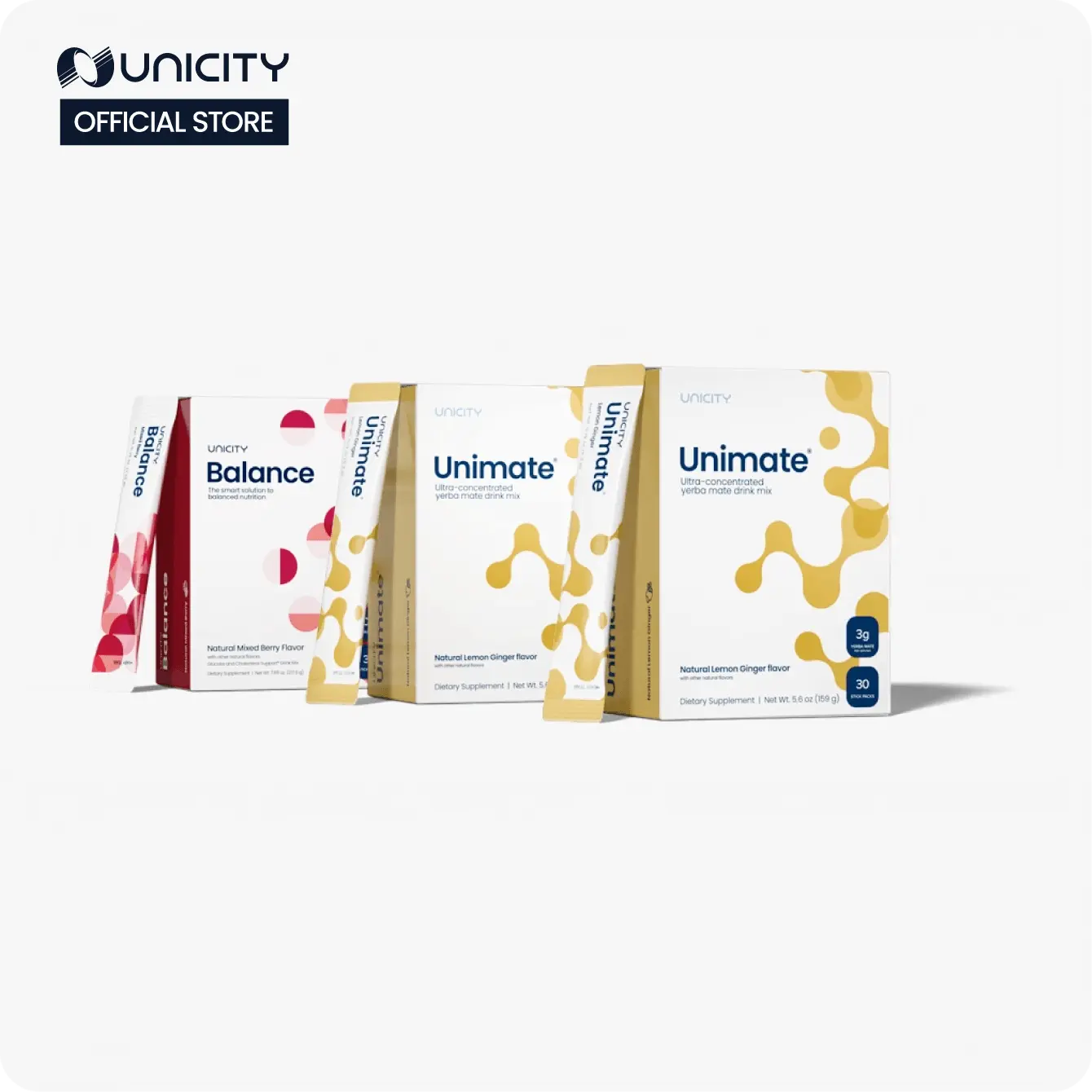 Unicity Feel Great - Lemon Ginger Unimate (2) Mixed Berry Balance (1) - 30-day supply Unicity Feel Great - Lemon Ginger Unimate (2) Mixed Berry Balance (1) - 30-day supply