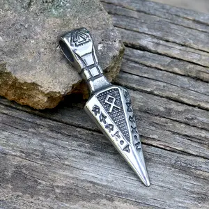 GTHIC Viking Runes Spear Head Stainless Steel Pendant for Men Women Fashion Accessory Daily Wear
