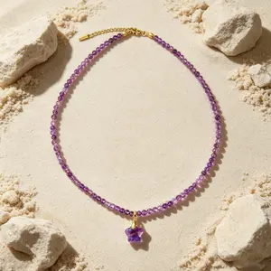 Natural Amethyst Faceted Beaded Necklace, Handmade Purple Crystal Star Pendant, Birthstone Calming Jewelry Gift for Her mother‘s Day