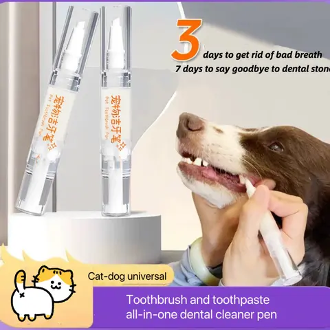 2Packs 10ML Pet dog toothpaste toothbrush pen brush tooth stone removal halitosis edible cat cleaning kit