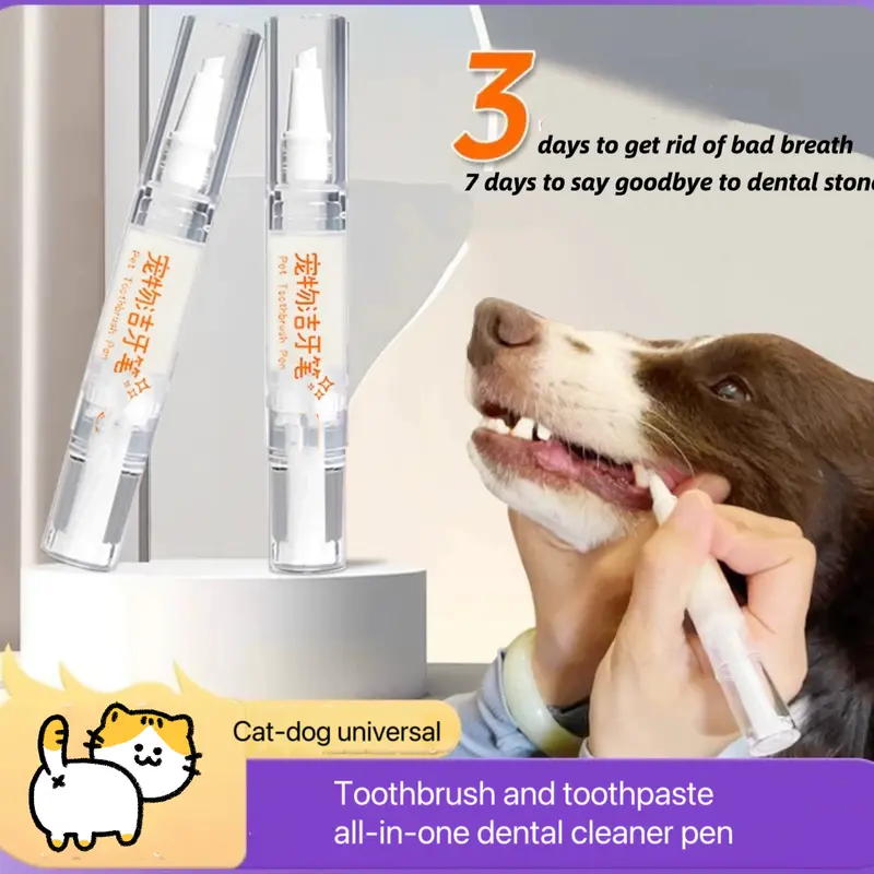 2Packs 10ML Pet dog toothpaste toothbrush pen brush tooth stone removal halitosis edible cat cleaning kit