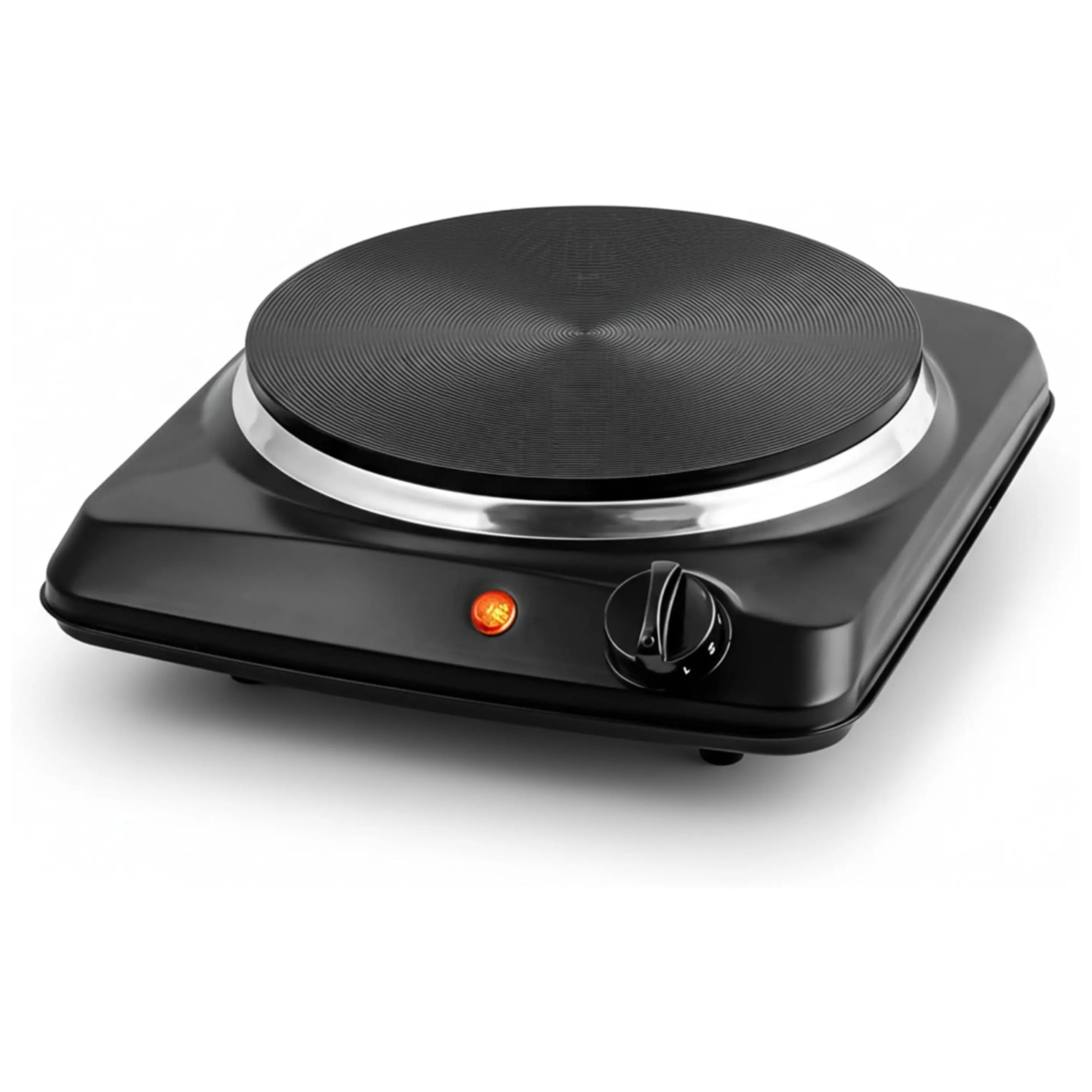 Electric Countertop Single Burner, 1000W Cooktop with 7.25 Inch Cast Iron Hot Plate, 5 Level Temperature Control, Compact Cooking Stove and Easy to Clean Stainless Steel Base, Black BGS101B