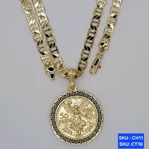 Centenario Pendant 14k color & 3 color Select Pendant Color, chain Mariner link plain 24 inches 6 millimeters Laminated Gold jewerly. Jewelry Necklace SKU CH11 SKU  CT10, CT10A