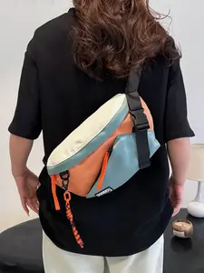 Fashionable Colorblock Multi-pocket Fanny Pack, Casual Versatile Zipper Chest Bag for Women & Men, Trendy All-match Sling Bag, Adjustable Waistband Bag for Daily Used