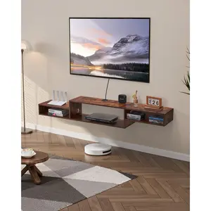 VEVOR Floating TV Stand, 70" Wall Mount Entertainment Center with Power Outlet & Cable Hole, Modern Floating TV Shelf with Storage Cabinet for DVD Player, Cable Box, Game Console, TV Accessory, Wood