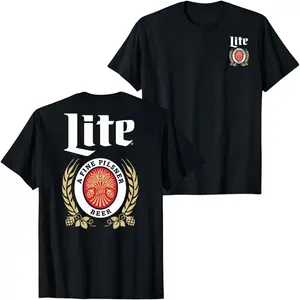 Lite Fine Pilsner Beer Logo Graphic T-Shirt Vintage Brewery Crest Back Print Tee, Retro Miller Lite Style Shirt for Men Women, Unisex Streetwear Summer Casual Drinking Top