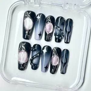 NailPopz MIDNIGHT GAZE - Handmade 3D Press-On Nails | Durable, Reusable, and Salon-Grade Finish