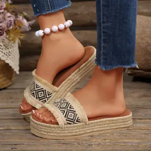 Braid Sandals for Women Fashion Bohemia Platform Casual Round Toe Open Toe Summer Beach Slippers