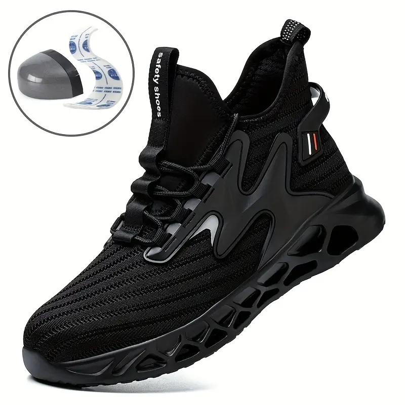 Men's Safety Sneakers, Athletic Work Shoes with an Impact-Resistant Steel Toe, Breathable Mesh and PU Fabric Upper, Puncture-Proof with Air Cushioning, Mesh Upper, Pu Leather, Impact-Puncture Resistance, Impact Safety