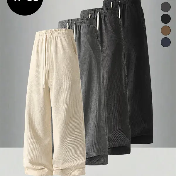 Optional 1–6 pcs men’s corduroy straight-leg long pants for autumn/winter, trendy and versatile casual loose fit with a fluid drape