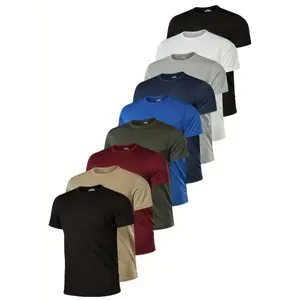 [9pcs Premium Solid Color T-Shirts] 9pcs Men's Premium Solid Color Crew Neck T-Shirts - Ultra-Breathable, Quick-Drying, Moisture-Wicking with Slight Stretch for Comfort - Ideal for Summer Workouts, Running, Gym & Casual Attire in
