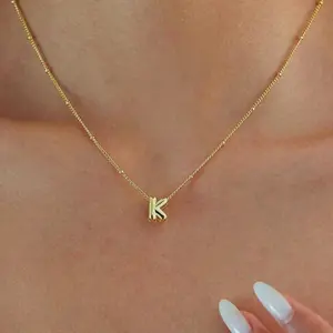 14K Gold Plated Bubble Letter Necklace, Dainty A-Z Initial Pendant Necklace, Personalized Initial Jewelry for Women, Balloon Letter Pendant, Alphabet Charm Necklace, Minimal Everyday Gift, Birthday Gift for Her, Trendy Gold Plated Letter Necklace, Giftbox