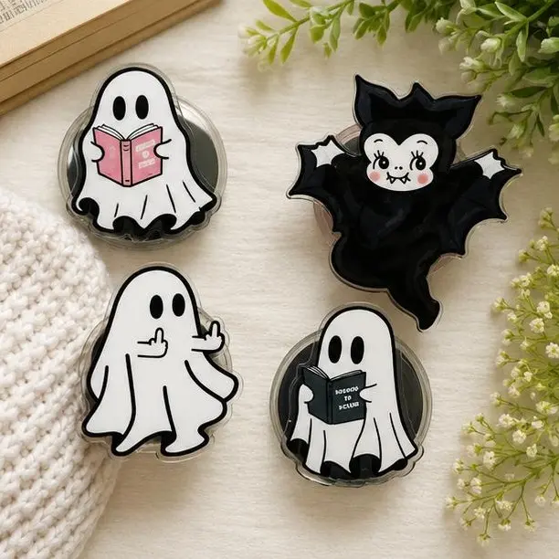 2D Acrylic Phone Grip Aesthetic Ghost Design, Funny Cartoon Phone Stand Holder, Universal Mobile Accessory for All Smartphones