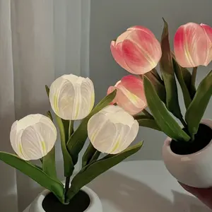 LED Tulip Night Lamp, Analog Tulip Table Lamp, Romantic Vase Decoration for Living Room, USB Powered, Suitable for Bedroom, Living Room, Office, Birthday, Festivals And Other Ambient Decoration, Christmas Decorative Table Lamp, Housewarming Gift
