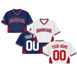 Custom Team Croptop Mesh Jersey Dominican Republic 2026 World Baseball Classic Stitched Shirt Royal/White