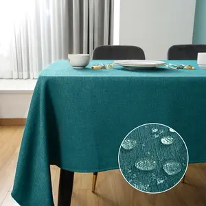 Rectangular table cloth Water and anti-wrinkle and wash artificial linen table cloth Decorative fabric Table cloth Kitchen, banquet, buffet, wedding, camping, dark green 2 sizes 55x70inch,57x118inch.