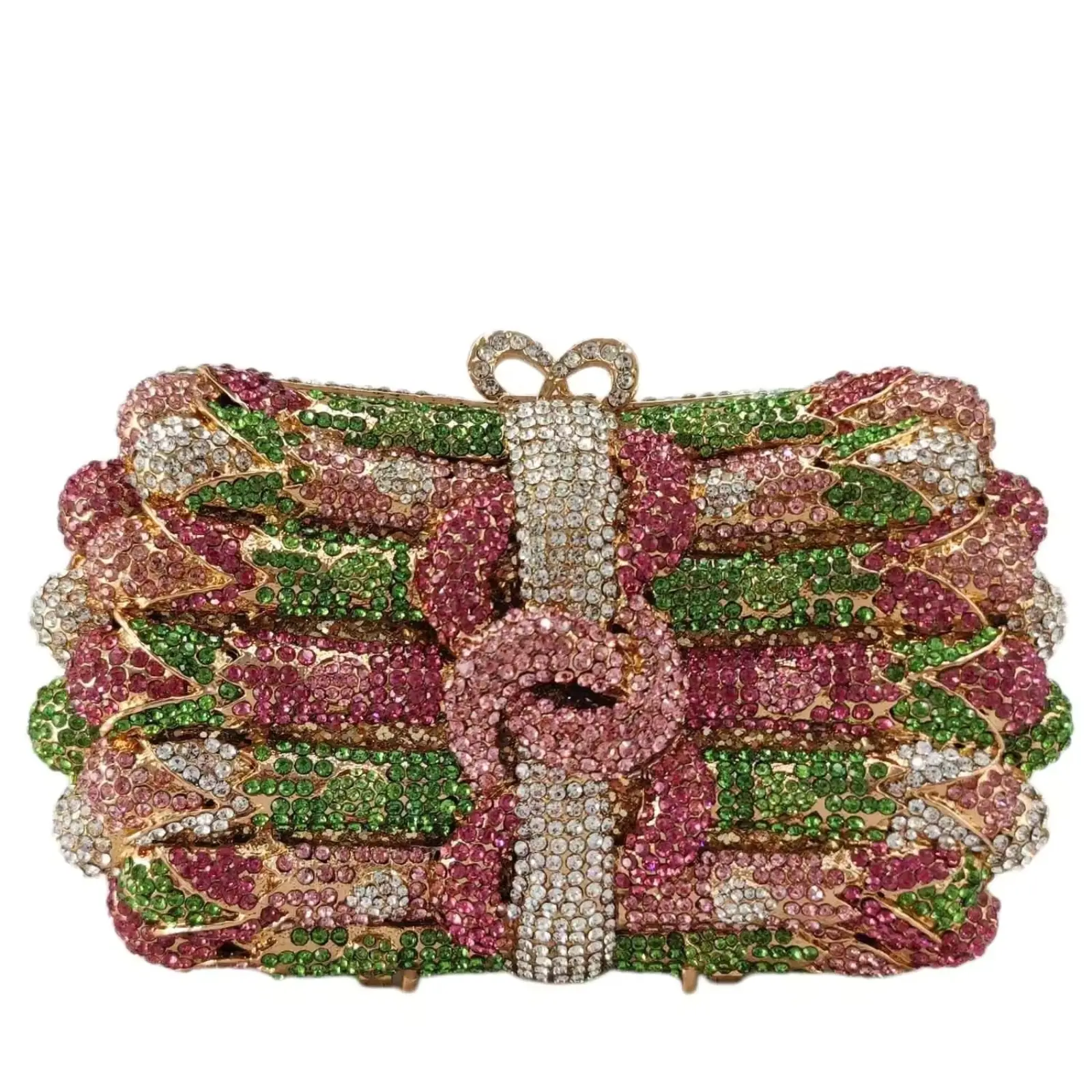 PSBIY Women's Floral Crystal Clutch Bag - Pink & Green Glittering Rhinestones, Elegant Compact Design, Glamorous Sparkle for Weddings, High-Profile Events, Holiday Occasions (Flowers Accent Included), Party, Chic, Pu Leather, Evening, Compact Elegance, Fa