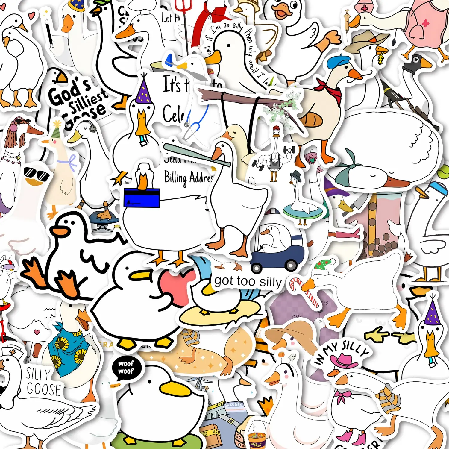 50Pcs Cute Silly Goose Cartoon Stickers Pack, Funny Stickers, Cute Animal Stickers, Waterproof Kawaii Duck Vinyl Decals for Laptop Water Bottle Journal Scrapbook, Fun Gifts for Goose & Duck Lovers, Self Adhesive DIY Decorative Stickers