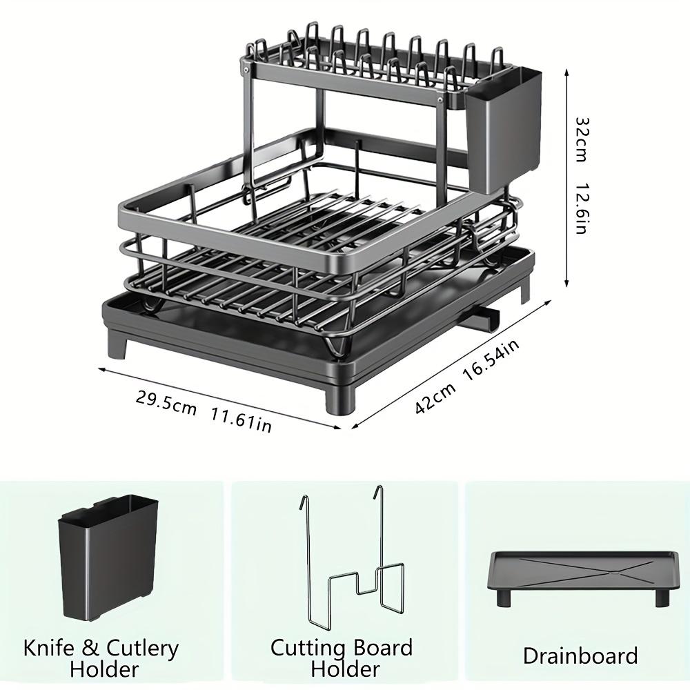 Level Dish Drying Rack for Kitchen Countertops, Featuring a Drainboard And Mat, Along with a Holder for Knives, Forks, And Cups. Perfect Gifts for Women, Especially for Mother'S Day, And Great Kitchen Gadgets
