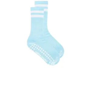 WellBeing + BeingWell Striped Tube Grip Sock in Ice Blue & White