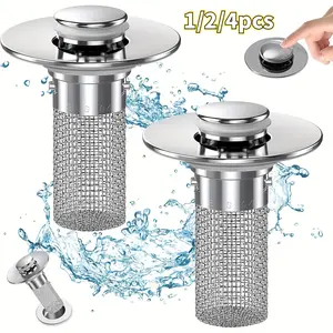 1/2/4pcs Bathroom Sink Drain Filter, Pop-Up Sink Drain Filter with Detachable Stainless Steel Strainer Basket, Replacement Plug