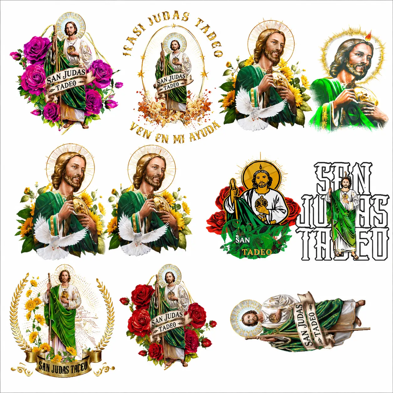 San Judas Tadeo DTF Gang Sheet | Premium Ready-to-Press Heat Transfer Designs for Shirts, Hoodies & Apparel