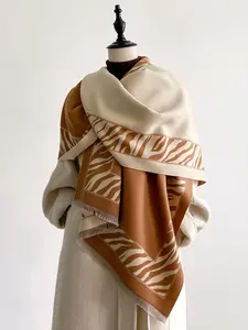 Women's Elegant Zebra Print Scarf, Fashionable Multifunctional Shawl/coverup, Perfect for Autumn/winter Decor, Thick Woven Fabric