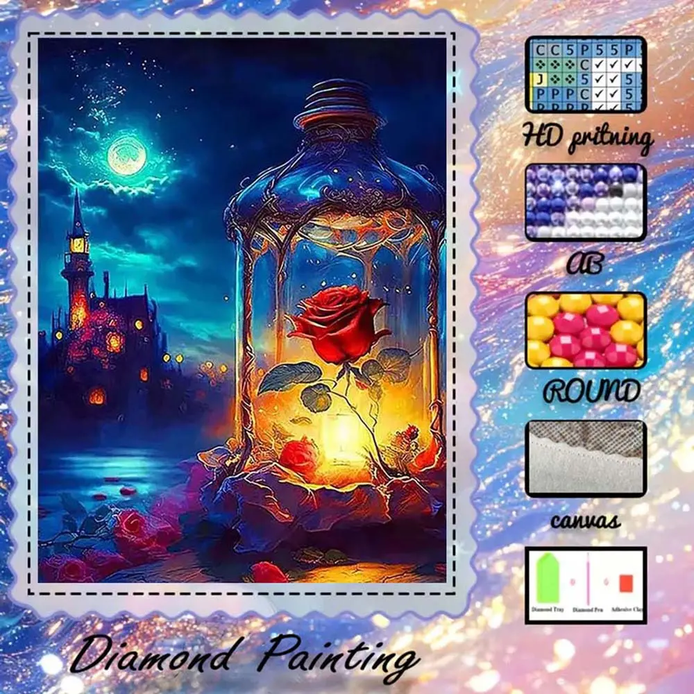 DIY 5D flocking diamond painting kit, AB drills, fairy dust drills, crystal drills; rose, lantern, starlit sky diamond embroidery; special craft diamond art set, wall decor, gift for family, loved ones, friends, Handmade Gifts, Diamond Art Tools, Diy Kits