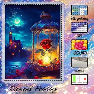 DIY 5D flocking diamond painting kit, AB drills, fairy dust drills, crystal drills; rose, lantern, starlit sky diamond embroidery; special craft diamond art set, wall decor, gift for family, loved ones, friends, Handmade Gifts, Diamond Art Tools