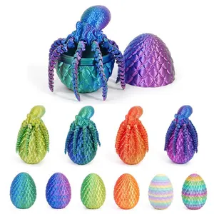 2-Piece Set 3D Printed Octopus Egg Decorations, Jointly Moveable Design, Ideal for Home Office Car Decoration, Perfect Gift for Holidays, Articulating Animal Figurines, Articulated Fidget Figurines