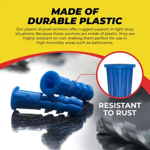 Drywall Anchors Premium Quality Ribbed Lightweight Plastic Anchors for Hollow Walls – Wall Hanging Anchor Kit for Pictures, Artwork & Light Duty Anchoring Application (#10-12 x 1")