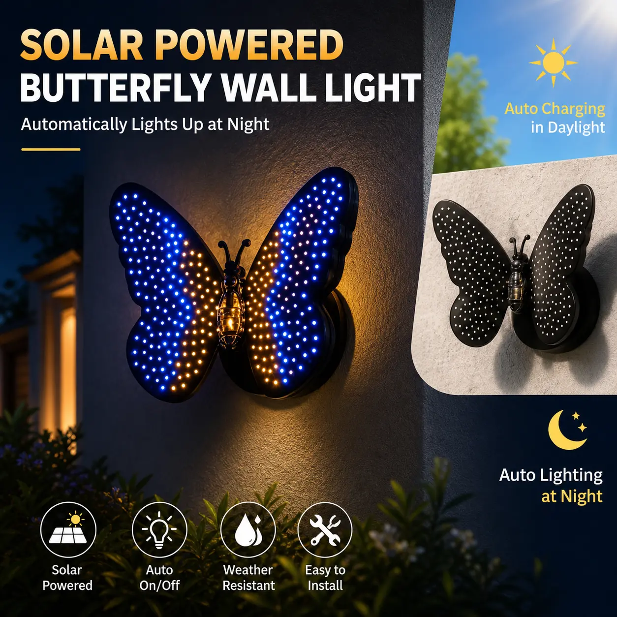 Solar Butterfly Garden Lights, Exterior Pathway Shrub Decor, Halloween-Christmas Outdoor Lighting, Unique Home Improvement Gardening Gift