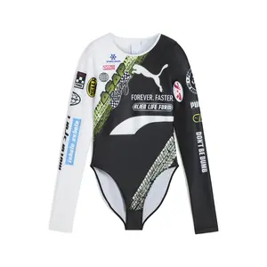 PUMA Womens X Tire Graphic Crew Neck Long Sleeve Body Suit Casual - White