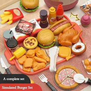 Playhouse Burger Meal Model Toy, Kids Food French Fries Bread Pizza 3-6 Years Old Doll Birthday Gift for Son Daughter Valentine's Day, Kitchen Pretend Play Set