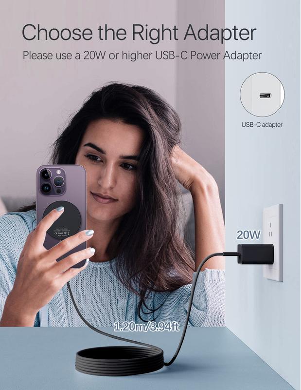 Magnetic Wireless Charger, 15W Fast Magnetic Charger for iPhone 15/14/13/12 Series and AirPods 3/2/Pro, Mag-Safe iPhone Wireless Charging Pad with Magnetic Sticker Included Ideal as Gifts