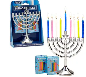 Rite Lite Mini Menorah Set with 48 Multicolor Birthday Candles - Portable Chanukah Candle Holder Diecast Aluminum Menorah Hanukkah Gifts Jewish Party Favors Decor Centerpiece 5" H
