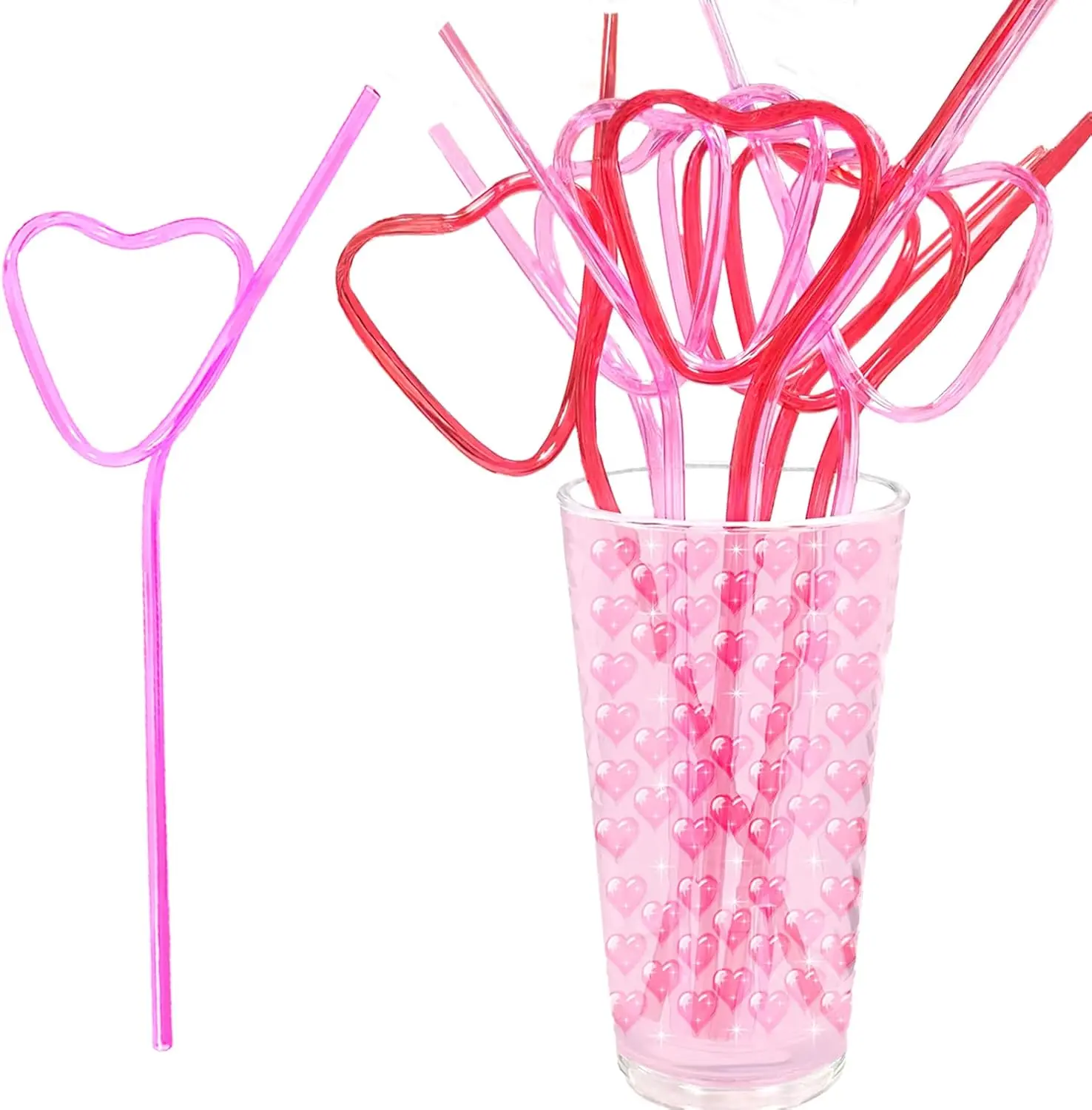 24PCS Valentines - Day - Wedding - Bachelorette - Party - Straws - Supplies - Decorations - Heart Shaped Drinking Straws for Galentine's Day V- Day Party FavorsBridal Shower Birthday Parties Decor