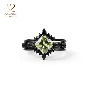 Delzzad Verdant Thorn Ring Peridot Engagement Ring Band Zirconia Jewelry S925 Sterling Silver Band Perfect Birthday Engagement Wedding Anniversary Christmas Valentine's Day Mother's Day Gift