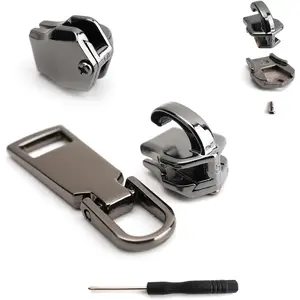 Metal Zipper Repair Kit for Jackets, Luggage, Bags, Backpack, No Sewing Required Detachable Zip Heads Zipper Pull Replacement (#5 Black)